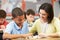 Teacher Reading With Male Pupil In Class