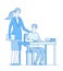 Teacher and smart student. Young woman at desk teaching and helping boy in classroom. Elementary school education vector