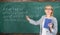 Teacher smart woman with book explain topic near chalkboard. School teacher explain things well and make subject