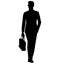 Teacher in sports jacket with a business briefcase, laptop bag in hand. An attractive man in a men`s business slim suit. silhouett