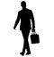 Teacher in sports jacket with a business briefcase, laptop bag in hand. An attractive man in a men`s business slim suit. silhouett