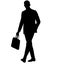 Teacher in sports jacket with a business briefcase, laptop bag in hand. An attractive man in a men`s business slim suit. silhouett