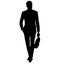 Teacher in sports jacket with a business briefcase, laptop bag in hand. An attractive man in a men`s business slim suit. silhouett