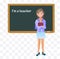 teacher stand in front of blackboard character illustration on white background