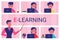 Teacher Teaching Kids At Laptops During Online Class, Pink Background