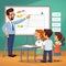 The teacher tells the children a lesson at the blackboard. Generative AI