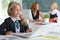 teacher with two girls at lesson