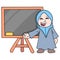 The teacher, wearing a beautiful Muslim hijab, stands in front of the blackboard ready to explain the lesson. doodle icon image