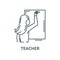 Teacher writes in chalk on a blackboard vector line icon, linear concept, outline sign, symbol