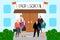 Teachers stand on the steps of the school. Welcome back to school vector illustration