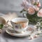 A teacup with a delicate floral pattern, steeping fragrant herbal tea2