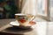 Teacup white porcelain saucer drink hot vintage tea cup background breakfast