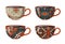 Teacups with decorative ethnic ornaments. Set of four cups