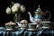 teacups and teapot set for an elegant afternoon tea