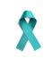 Teal awareness ribbon on white background, top view. Symbol of social and medical