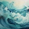 Teal Baroque Seascape Abstract: Futuristic Chromatic Waves In Blue Painting