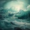 Teal Baroque Seascape Abstract Painting