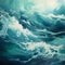 Teal Baroque Seascape Abstract Painting With Ocean Waves