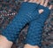 Teal Blue Crochet Fingerless Mitts