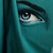 Teal Close-up Portrait: Minimalist Eye Through Textured Fabric