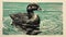 Teal Duck Linocut Print Bold And Romanticized Depiction Of Wilderness