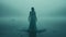 Teal Fog: A Macabre Romanticism Rendering Of A Woman In A Dress