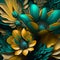 Teal and goldenfantasy flower Illustration for prints, wall art, cover and invitation. Watercolor art background