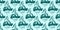 Teal green white vibrant watercolor batik azulejos tile border banner background. Seamless aqua coastal blur linen