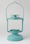 Teal Metal Candle Lantern on White Background Front View