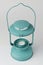 Teal Metal Candle Lantern on White Background Perspective View