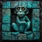 Teal Monkey In Turquoise Frame Mesoamerican-inspired Stone Wall Art