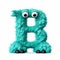 Teal Monster Letter B: Playful Typography In Furry Art Style