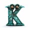 Teal Monster Letter K Surrealistic Ceramic Sculpture With Mysterious Jungle Vibes