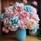 Teal And Pink Carnation Arrangement With 3d Effect
