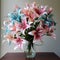 Teal And Pink Lily Arrangement: Realistic Anamorphic Art Vase