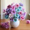 Teal And Pink Pansy Bouquet: Ceramic Flower Arrangement With 3d Effect