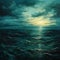 Teal Pre-raphaelite Seascape Abstract Painting