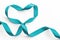 Teal ribbon awareness in heart shape isolated on white clipping path symbolic bow color for Ovarian Cancer, PCOS disease