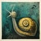 Teal Snail Drawing On Turquoise Background - Atmospheric Etchings Wall Art