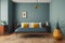 Teal Spring Mid Century Modern Primary Bedroom with House Plant and Decor