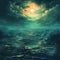 Teal Surrealism Seascape Abstract Fantasy Ocean Scene In Dark Emerald
