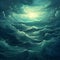 Teal Surrealism Seascape Abstract: Nightmarish Ocean Waves And Clouds