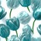 Teal Tulip Flowers Glitter Super Detail Seamless Background. Generative AI