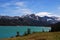 Teal waters of the Gibson Reservoir fed by the Sun river, Montana