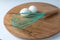 Teal Whisk, Fresh Eggs and Wooden Board
