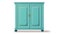 Teal Wooden Cupboard On Wheels: Neoclassical Style With Vibrant Color Choices