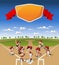 Team of cartoon children playing baseball