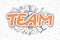 Team - Cartoon Orange Word. Business Concept.