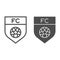 Team emblem line and solid icon. Soccer or football club shield with ball symbol, outline style pictogram on white