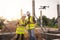 Team engineer surveyor use drone for structure inspection in construction site
